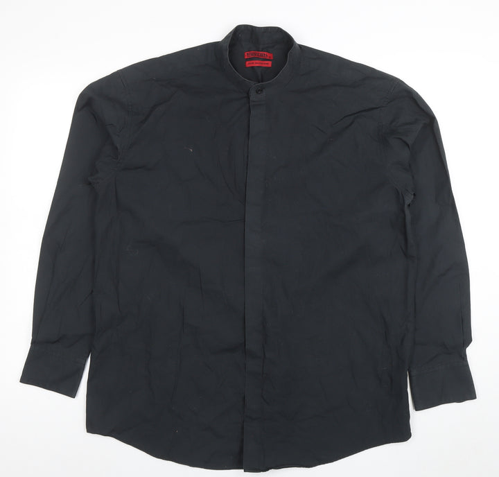 Frascati Men's Black 40 Regular Fit Band Collar Long Sleeve Dress Shirt