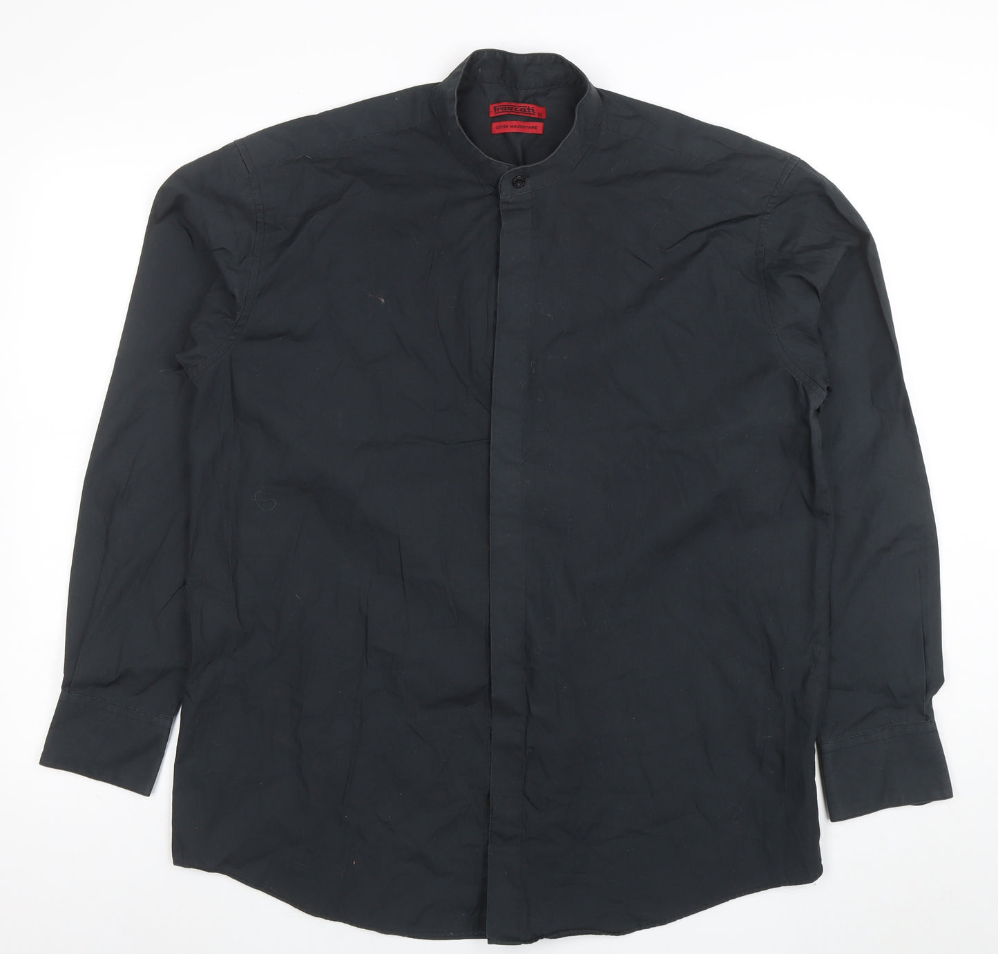Frascati Men's Black 40 Regular Fit Band Collar Long Sleeve Dress Shirt