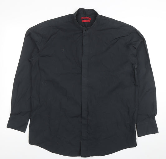 Frascati Men's Black 40 Regular Fit Band Collar Long Sleeve Dress Shirt