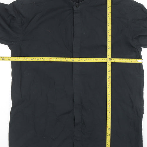 Frascati Men's Black 40 Regular Fit Band Collar Long Sleeve Dress Shirt