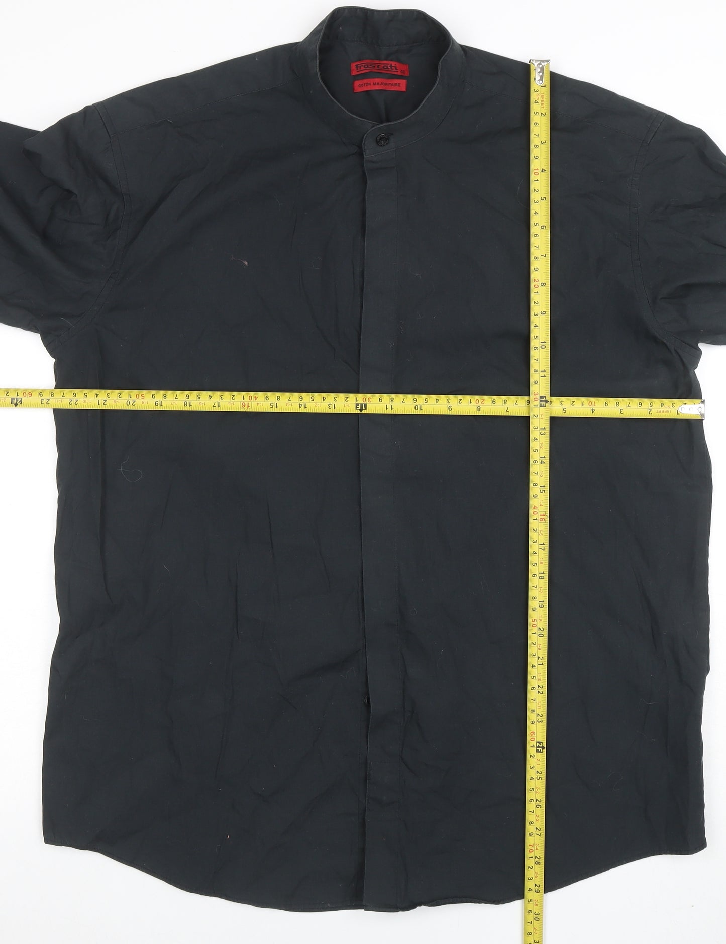 Frascati Men's Black 40 Regular Fit Band Collar Long Sleeve Dress Shirt