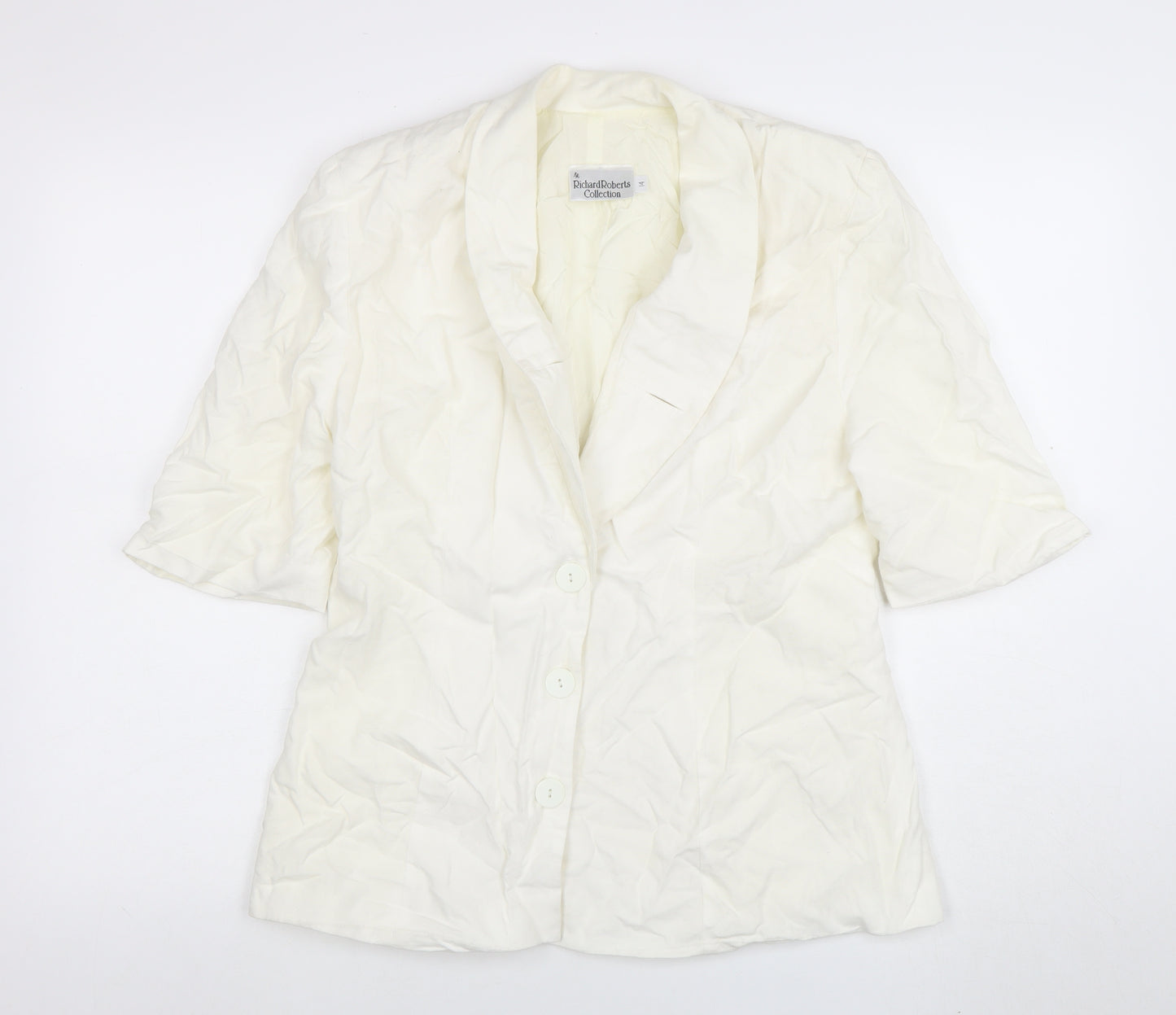 Richard Roberts Collection Womens Ivory Linen Blend Shawl Blazer Size 14