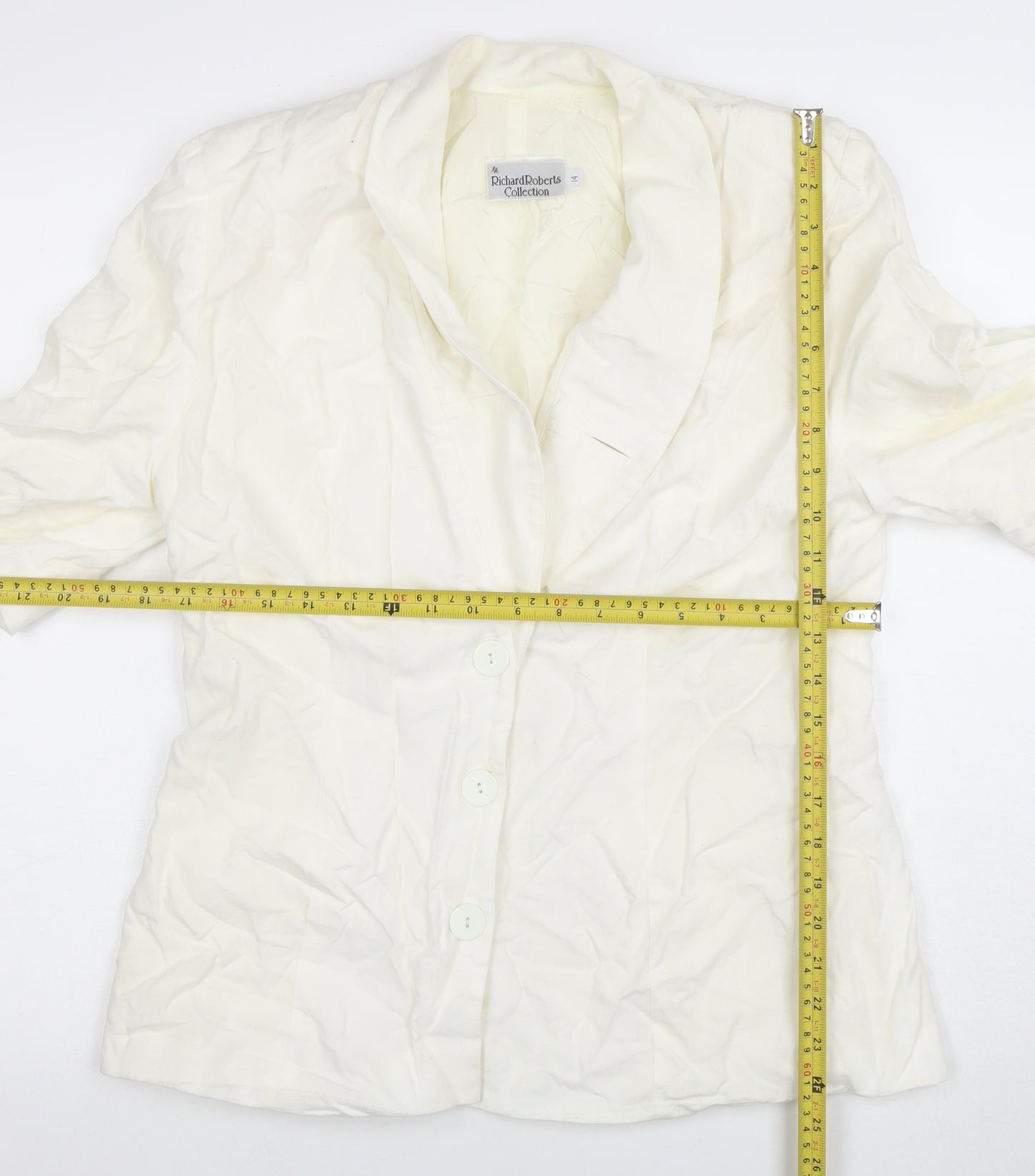 Richard Roberts Collection Womens Ivory Linen Blend Shawl Blazer Size 14