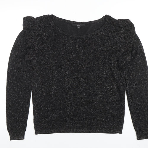 Next Women’s Black Metallic Ruffle Long Sleeve Jumper Size 12