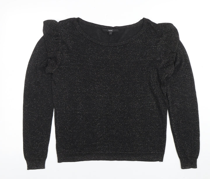 Next Women’s Black Metallic Ruffle Long Sleeve Jumper Size 12