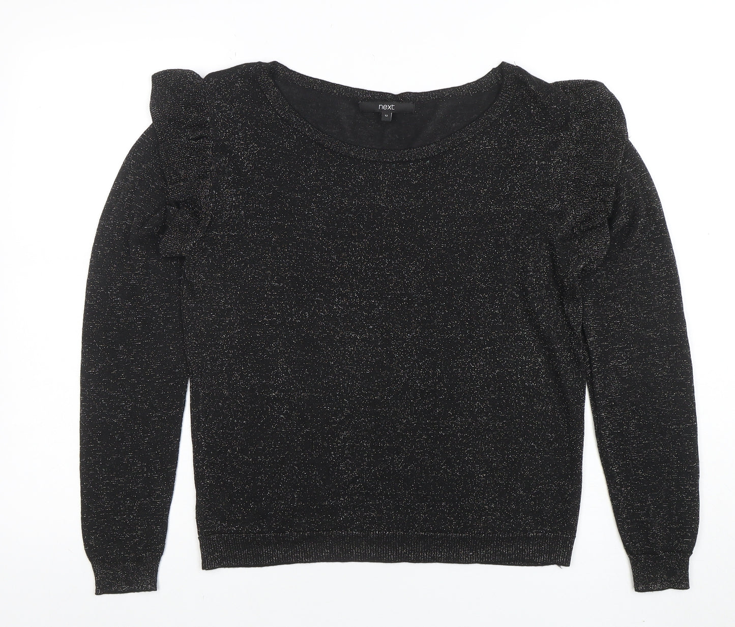 Next Women’s Black Metallic Ruffle Long Sleeve Jumper Size 12