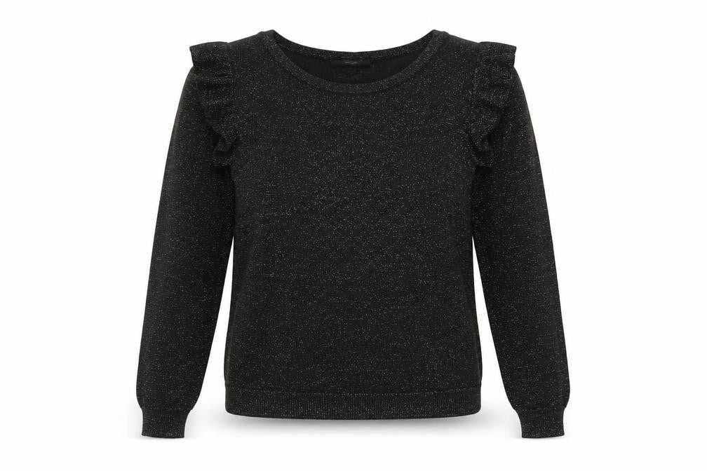 Front view of Next Women’s Black Metallic Ruffle Long Sleeve Jumper, size UK 12