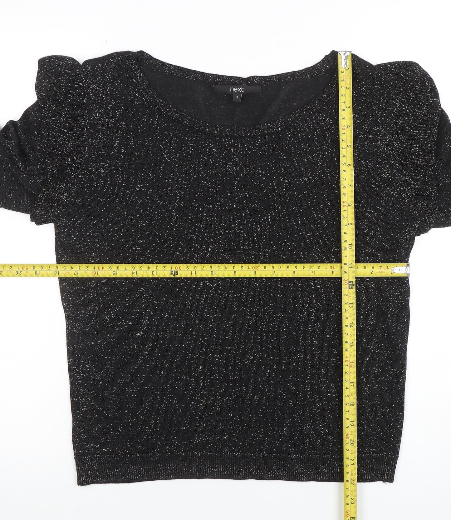 Next Women’s Black Metallic Ruffle Long Sleeve Jumper Size 12