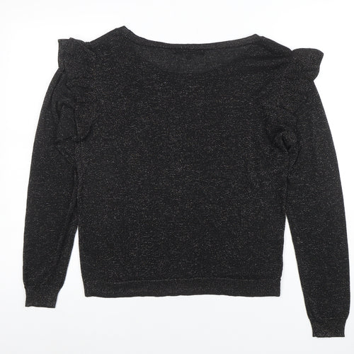Next Women’s Black Metallic Ruffle Long Sleeve Jumper Size 12