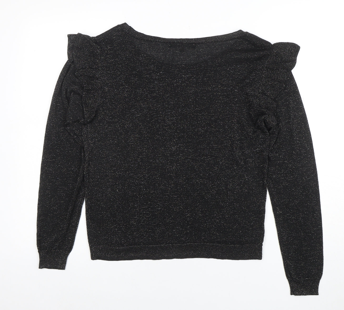 Next Women’s Black Metallic Ruffle Long Sleeve Jumper Size 12
