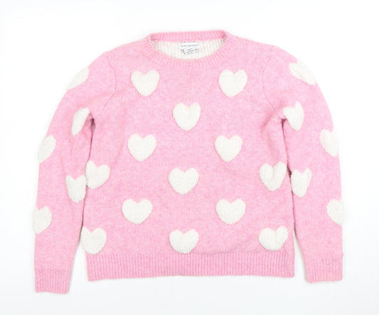Jackers and Cashmere Women’s Pink Heart Crew Neck Knit Jumper Size S