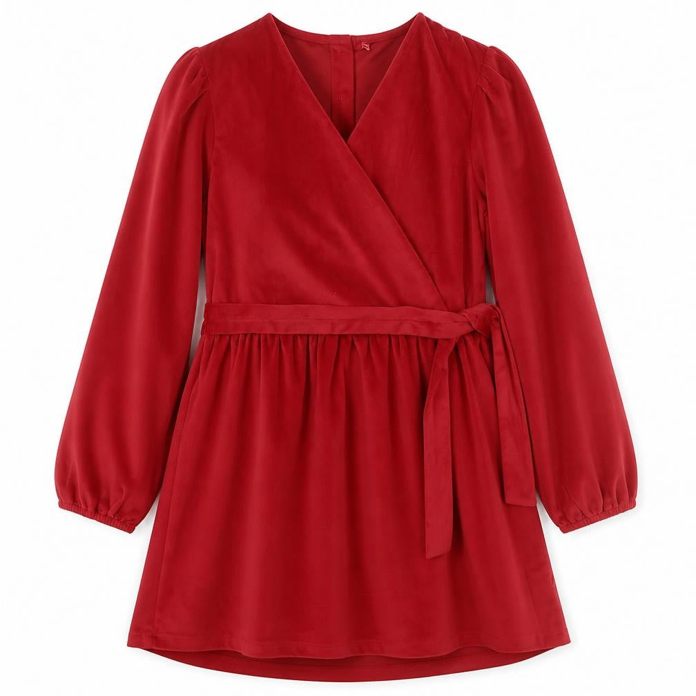 Billie Faiers Girls Red Velvet Belted Fit & Flare Dress 9-10 Years