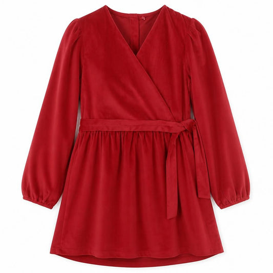 Billie Faiers Girls Red Velvet Belted Fit & Flare Dress 9-10 Years
