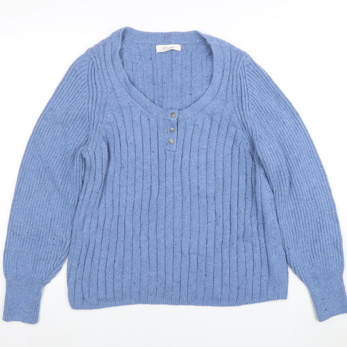 Per Una Women's Blue Wool Blend Henley Jumper Size L