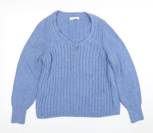 Per Una Women's Blue Wool Blend Henley Jumper Size L