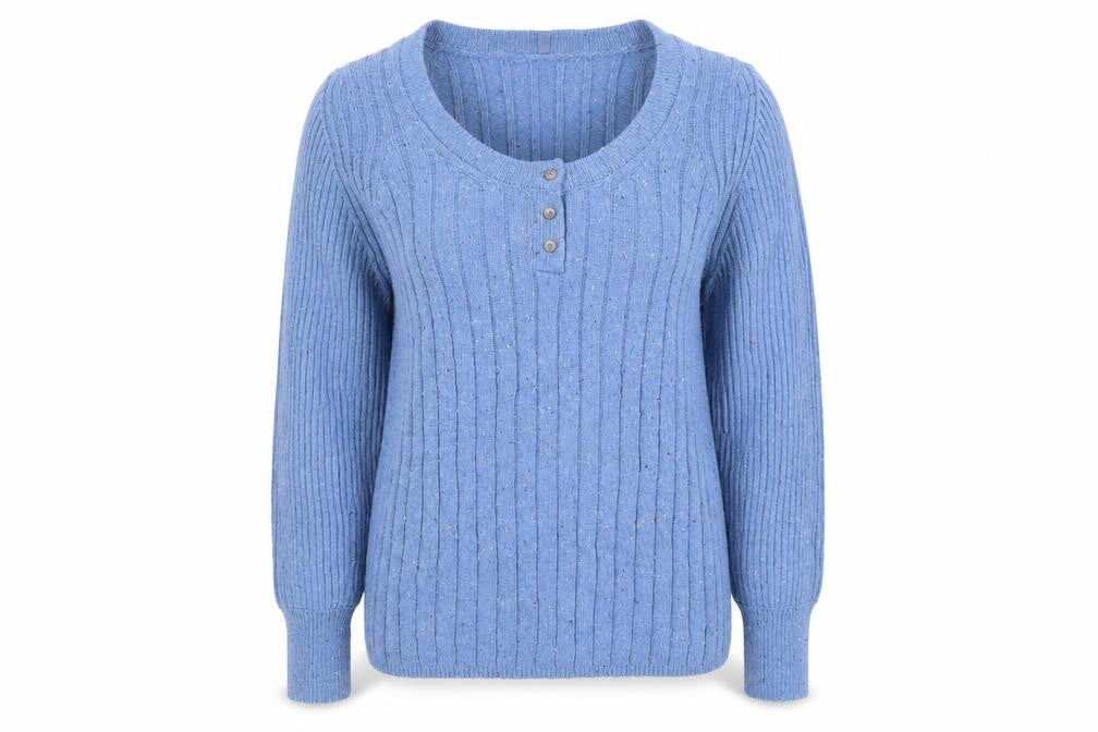 Front view of Per Una Women's Blue Wool Blend Henley Jumper, size L