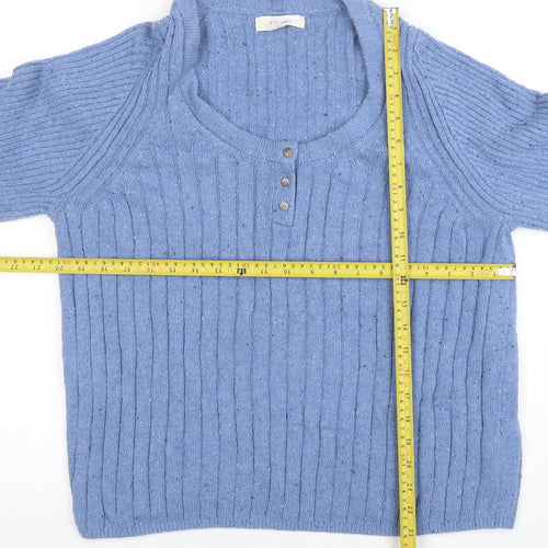 Per Una Women's Blue Wool Blend Henley Jumper Size L