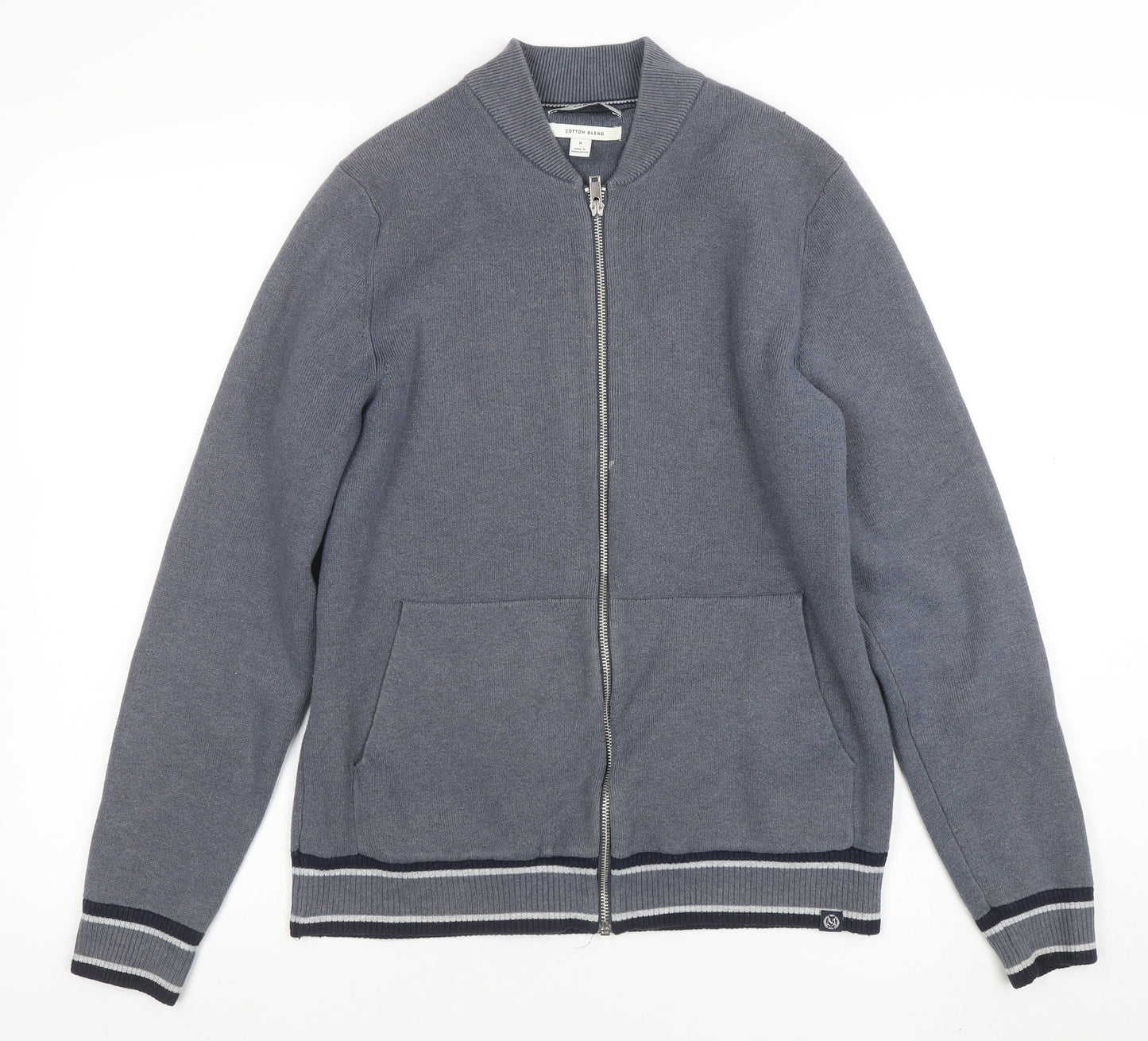 Marks and Spencer Men's Grey Full Zip Cotton Blend Sweatshirt M