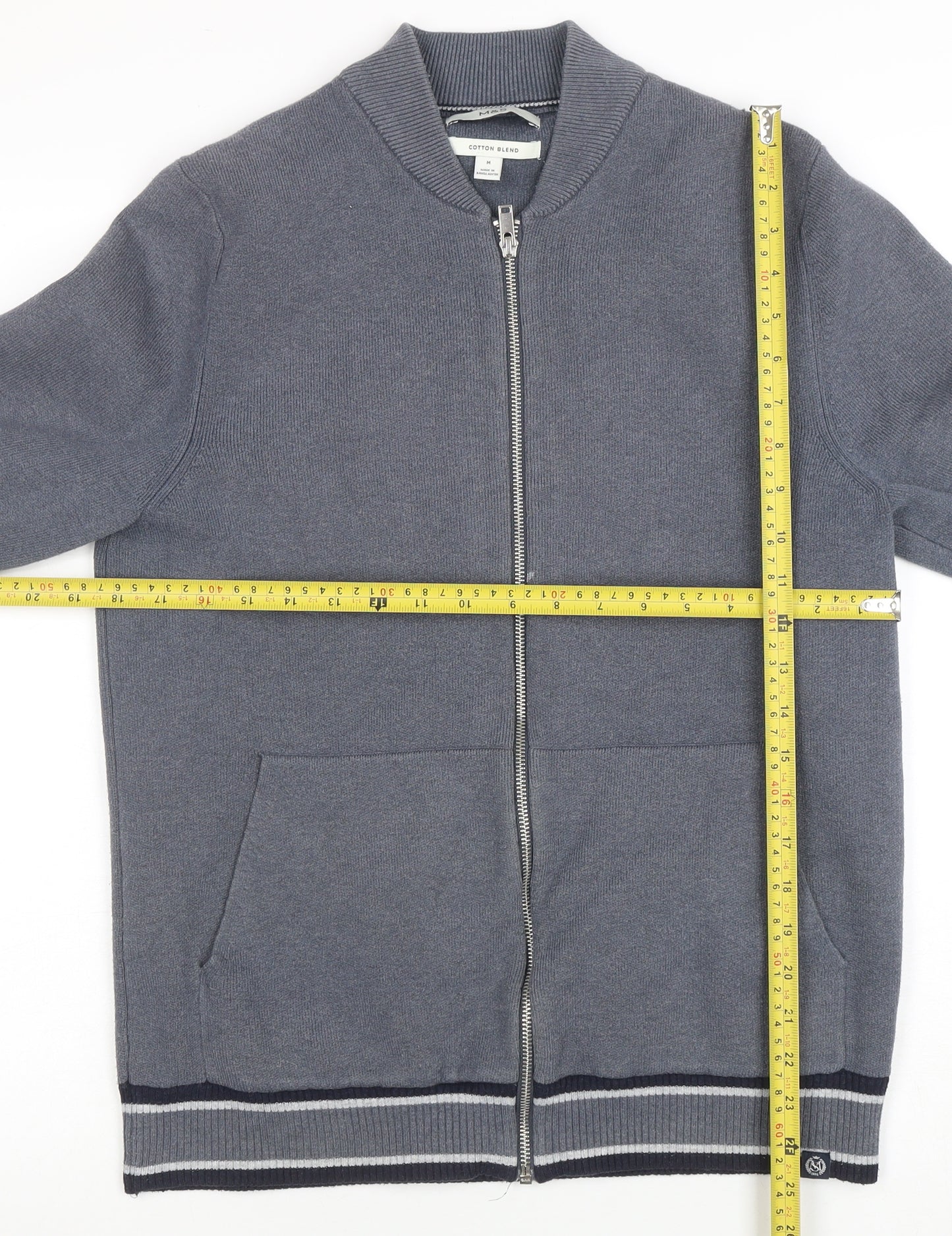 Marks and Spencer Men's Grey Full Zip Cotton Blend Sweatshirt M