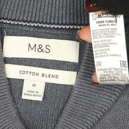 Marks and Spencer Men's Grey Full Zip Cotton Blend Sweatshirt M