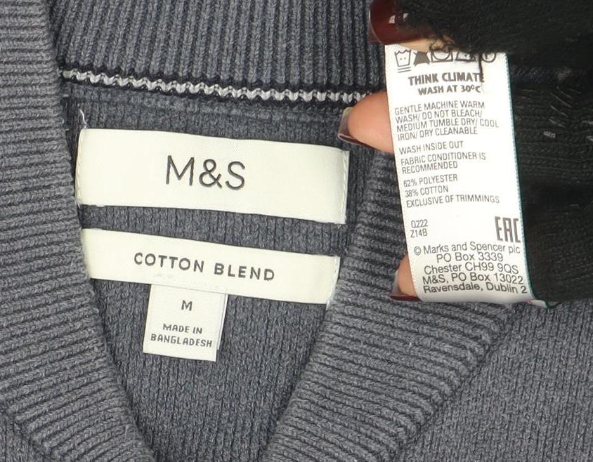 Marks and Spencer Men's Grey Full Zip Cotton Blend Sweatshirt M