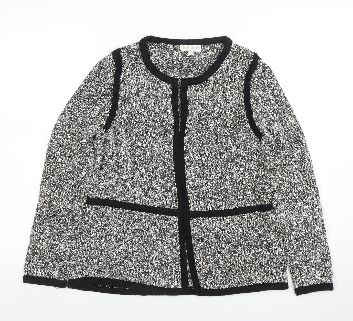 Monsoon Women’s Grey Knit Cardigan Small Long Sleeve Cotton Blend