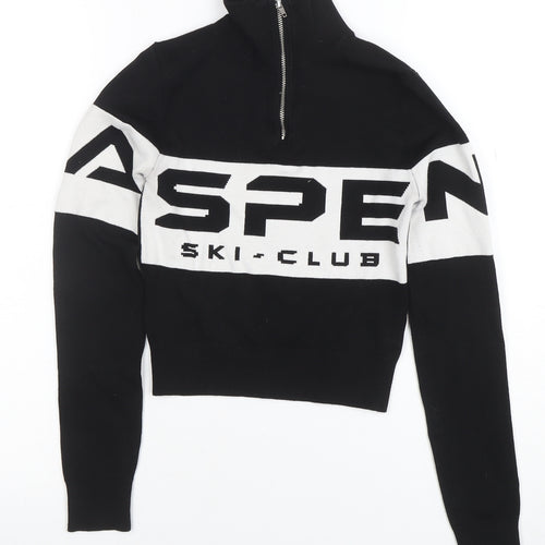 H&M Women’s Black Roll Neck Ski Club 1/4 Zip Jumper XS