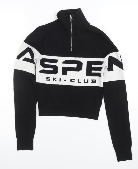 H&M Women’s Black Roll Neck Ski Club 1/4 Zip Jumper XS