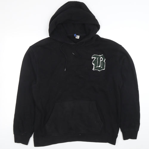 H&M Divided Mens Black Pullover Hoodie M Embroidered Logo