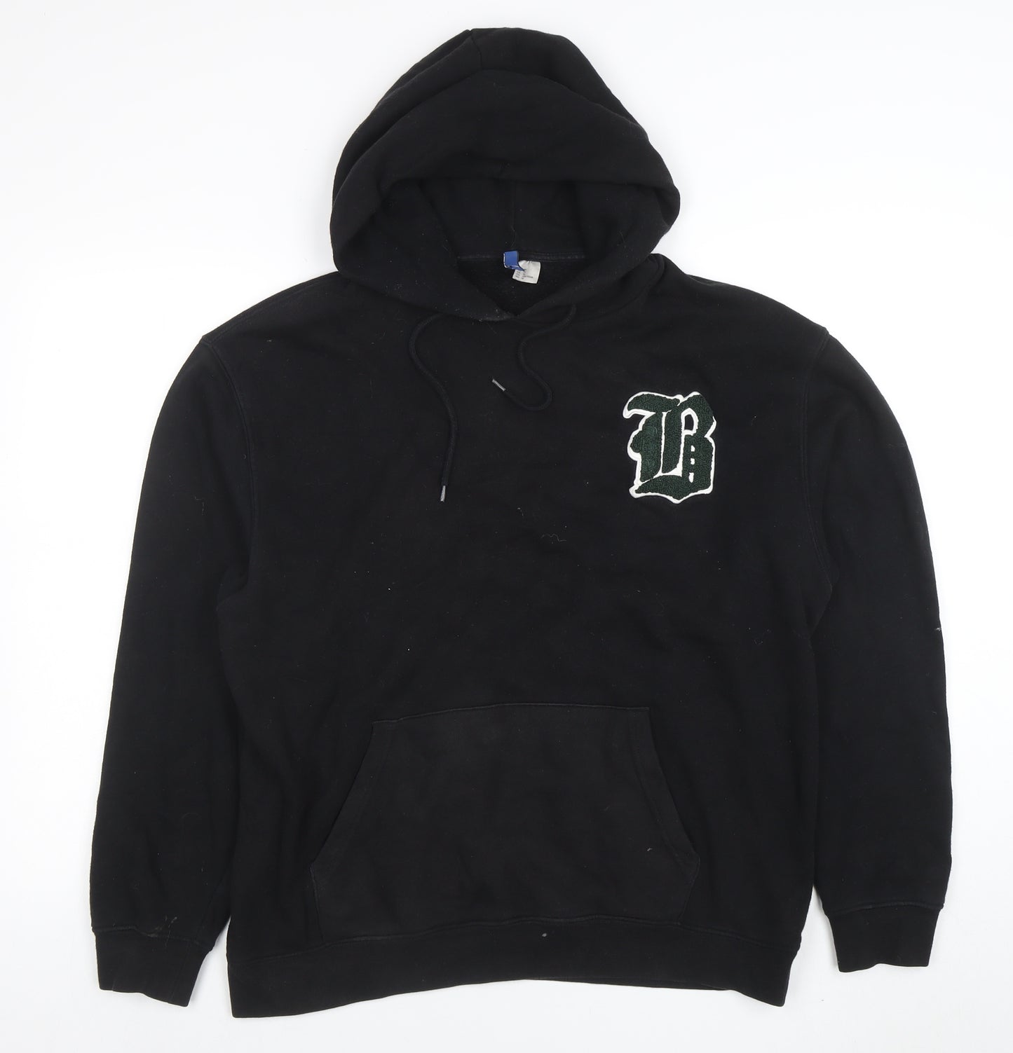 H&M Divided Mens Black Pullover Hoodie M Embroidered Logo