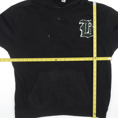 H&M Divided Mens Black Pullover Hoodie M Embroidered Logo