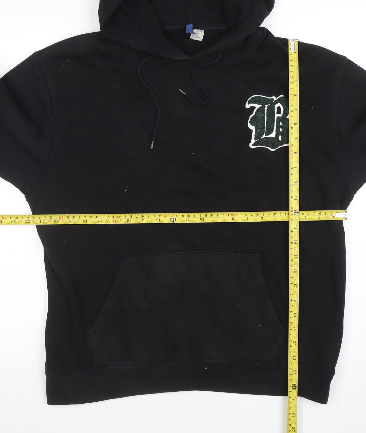 H&M Divided Mens Black Pullover Hoodie M Embroidered Logo