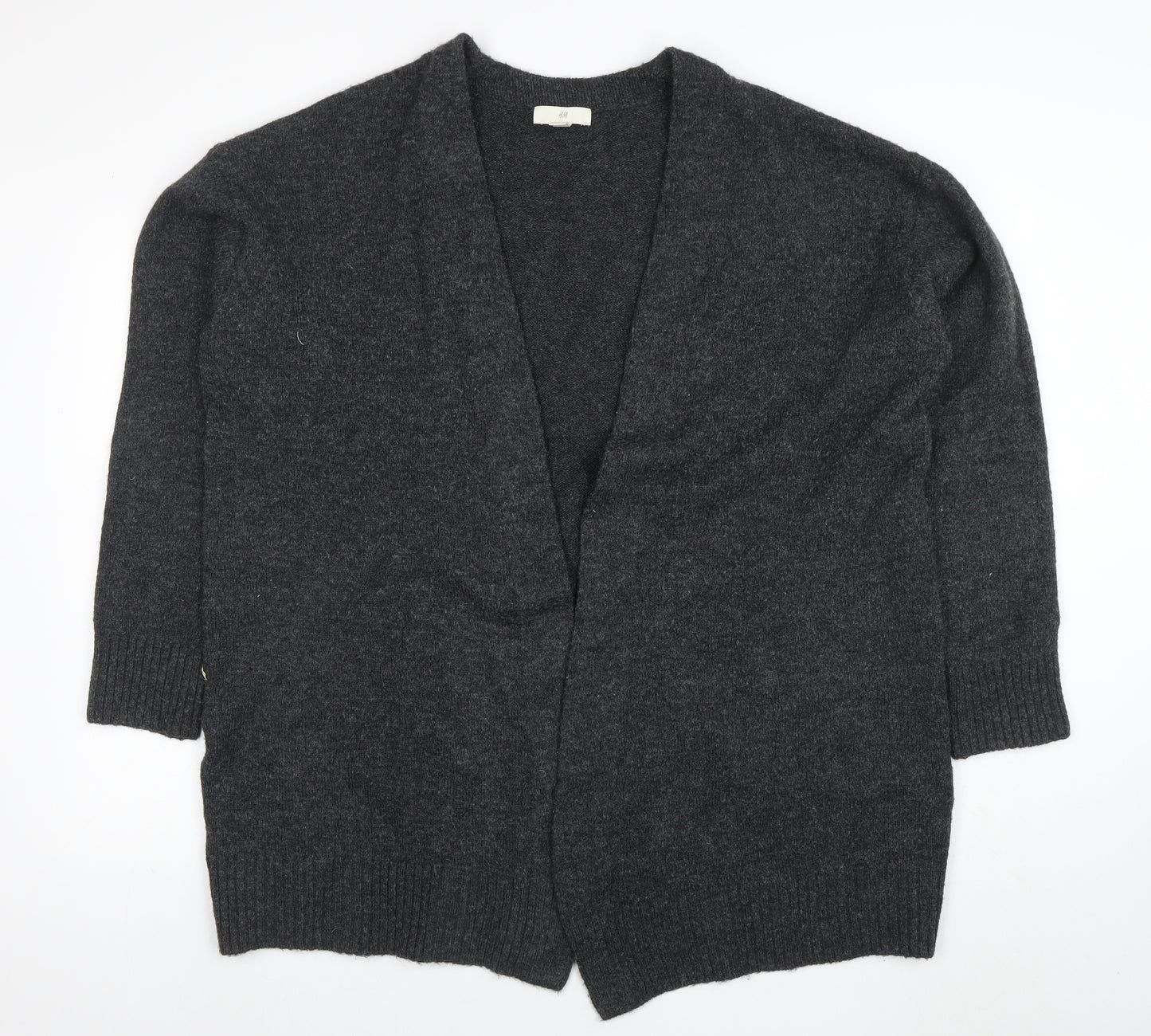 H&M Womens Grey Wool Blend V-Neck Open Knit Cardigan Size 12