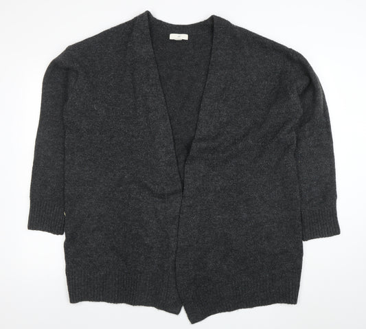 H&M Womens Grey Wool Blend V-Neck Open Knit Cardigan Size 12