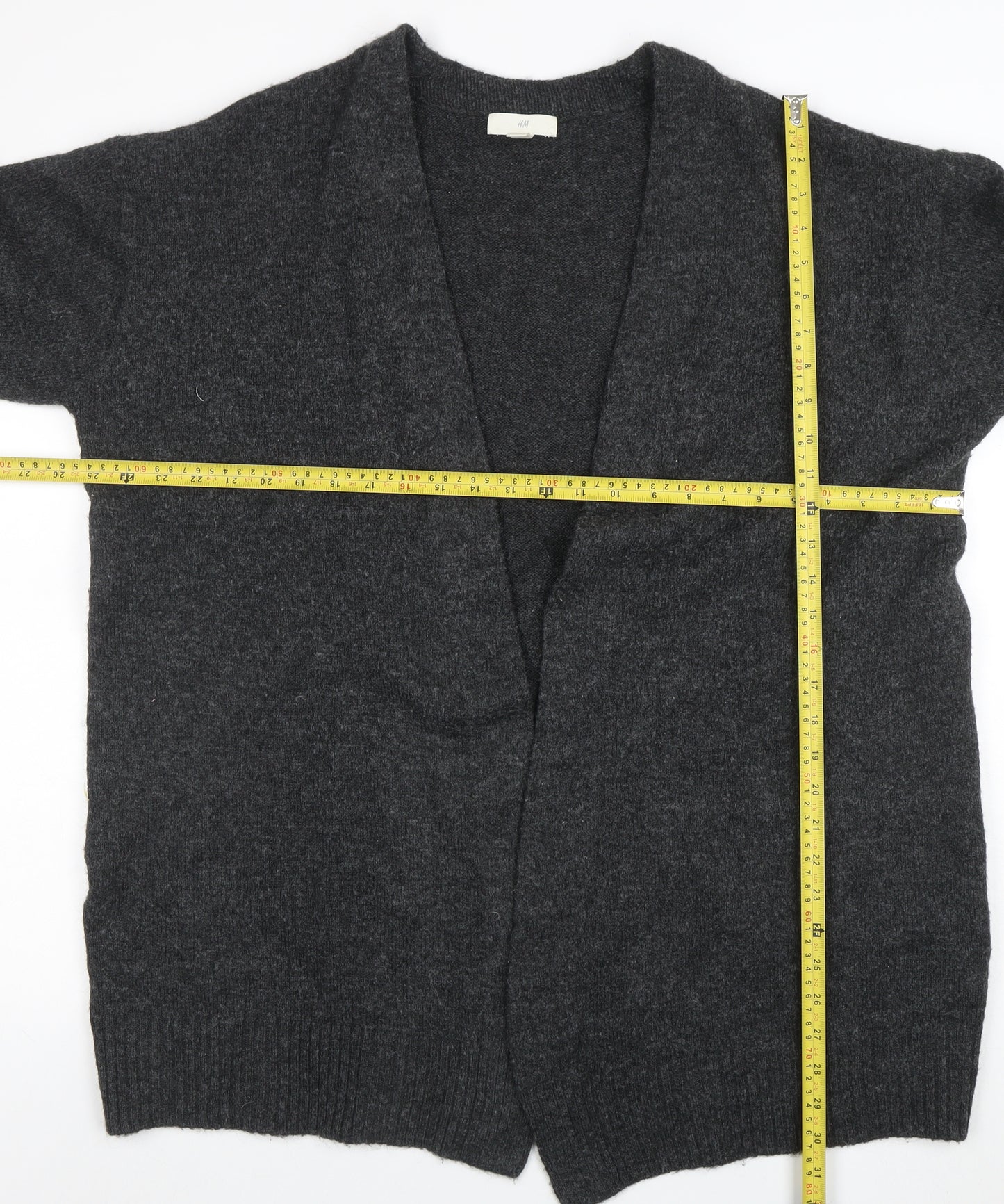 H&M Womens Grey Wool Blend V-Neck Open Knit Cardigan Size 12