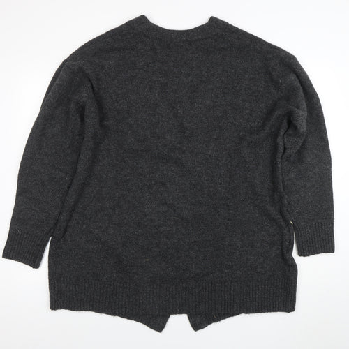 H&M Womens Grey Wool Blend V-Neck Open Knit Cardigan Size 12