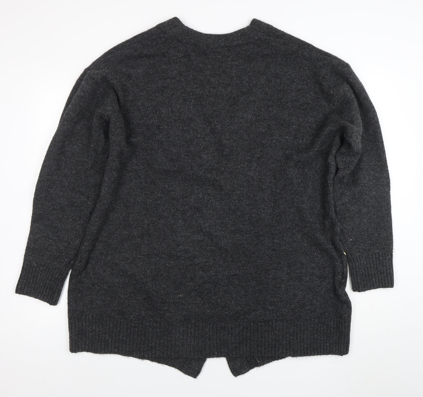 H&M Womens Grey Wool Blend V-Neck Open Knit Cardigan Size 12