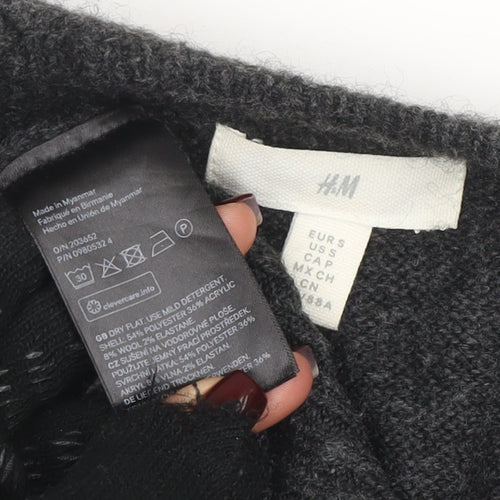 H&M Womens Grey Wool Blend V-Neck Open Knit Cardigan Size 12