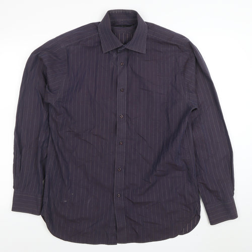 Jeff Banks Men’s Black Pinstripe Long Sleeve Cotton Dress Shirt M