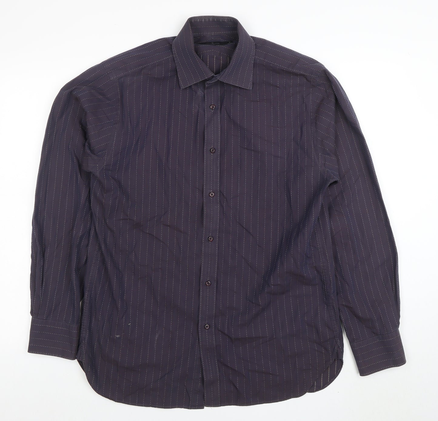 Jeff Banks Men’s Black Pinstripe Long Sleeve Cotton Dress Shirt M