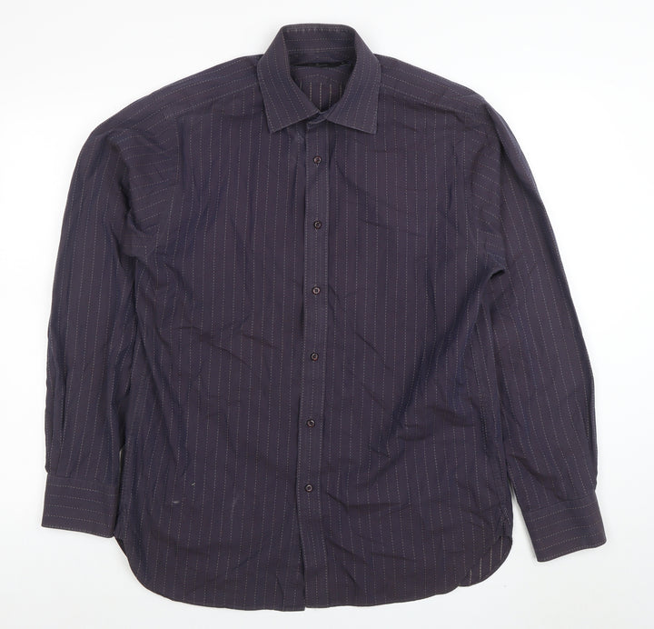 Jeff Banks Men’s Black Pinstripe Long Sleeve Cotton Dress Shirt M