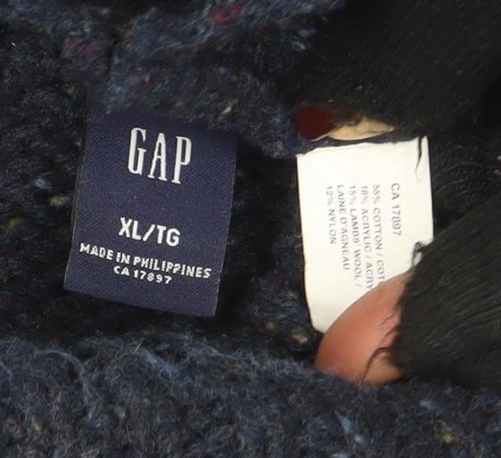 GAP Men's Blue XL Cable-Knit Roll Neck Wool Blend Jumper