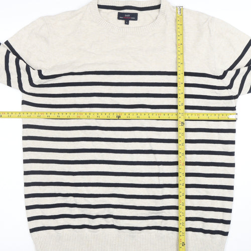 EASY Men’s Beige Striped Cotton Crew Neck Pullover Jumper L