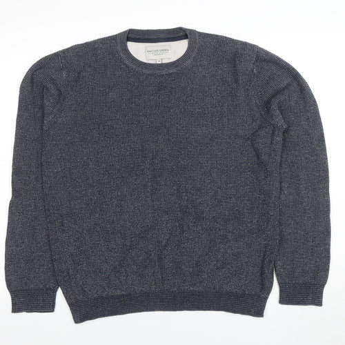 Racing Green Men's Blue Cotton Crew Neck Jumper Size M