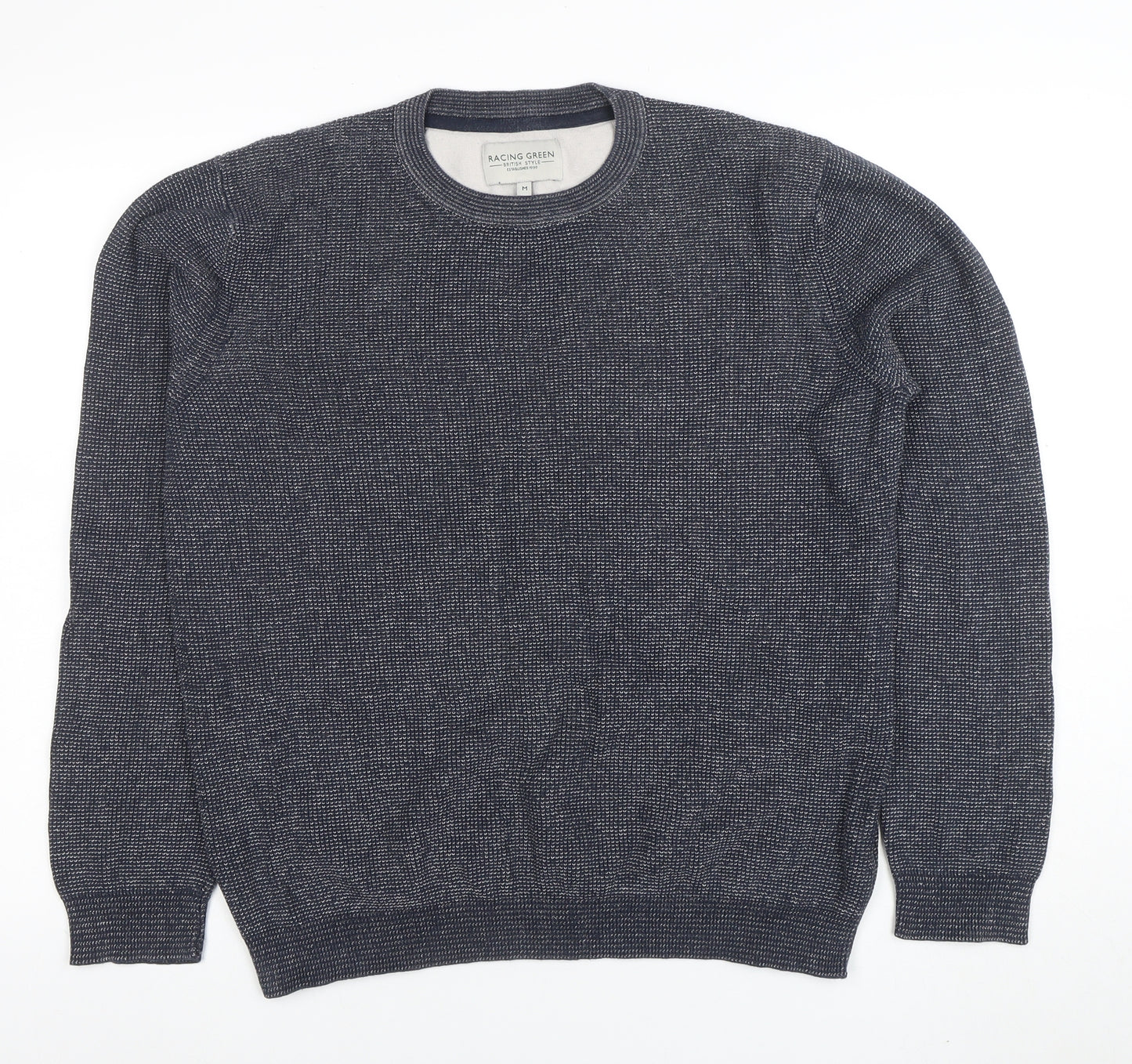 Racing Green Men's Blue Cotton Crew Neck Jumper Size M