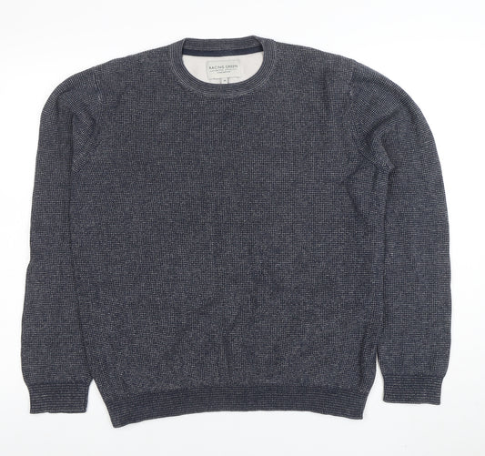 Racing Green Men's Blue Cotton Crew Neck Jumper Size M