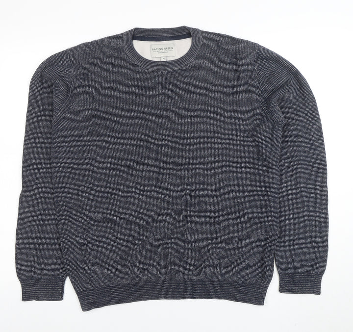 Racing Green Men's Blue Cotton Crew Neck Jumper Size M