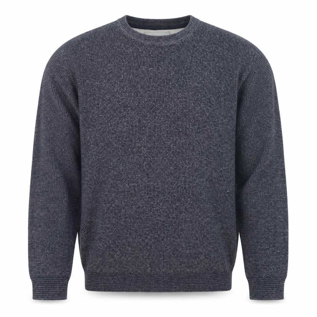 Front view of Racing Green Men's Blue Cotton Crew Neck Jumper, size M