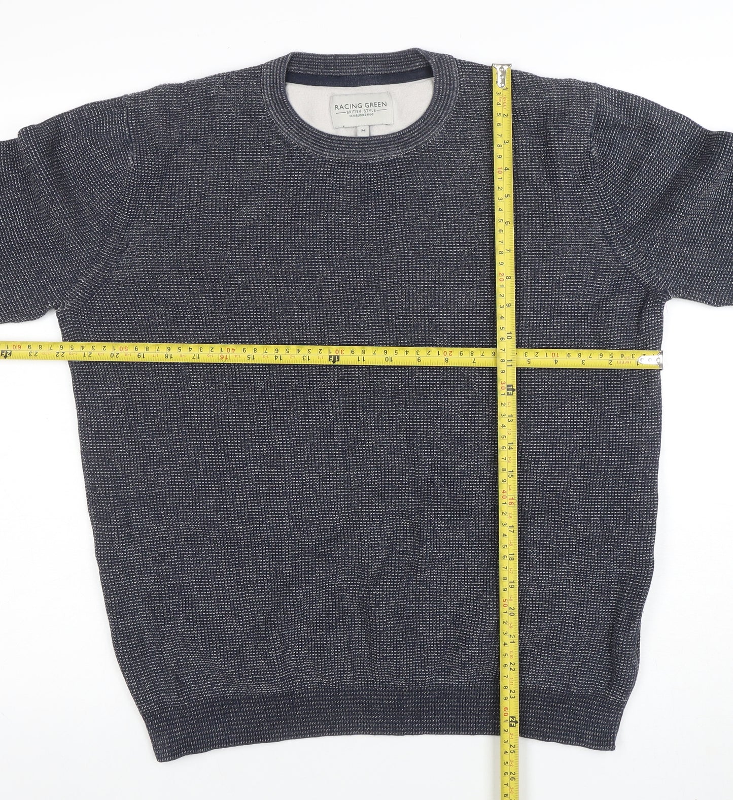 Racing Green Men's Blue Cotton Crew Neck Jumper Size M