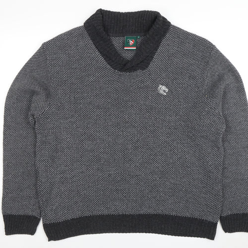 Leicester Tigers Mens Grey XL Chunky Knit Shawl Collar Jumper
